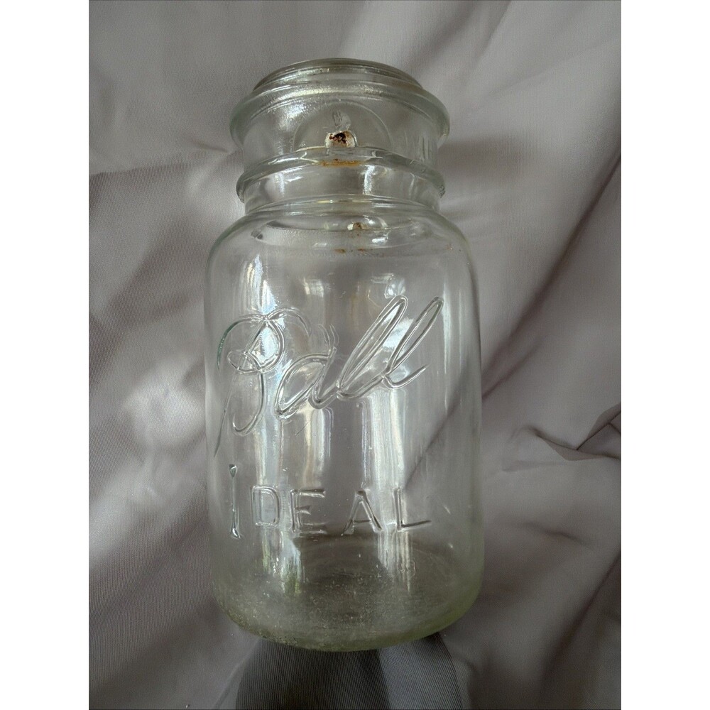 Vintage Ball Ideal Mason Jar #10 Clear 1923-1933 Script Block Letter Glass Lid
